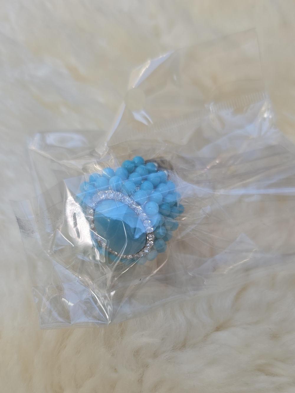Turquoise Beaded Statement Ring with Rhinestone Accent